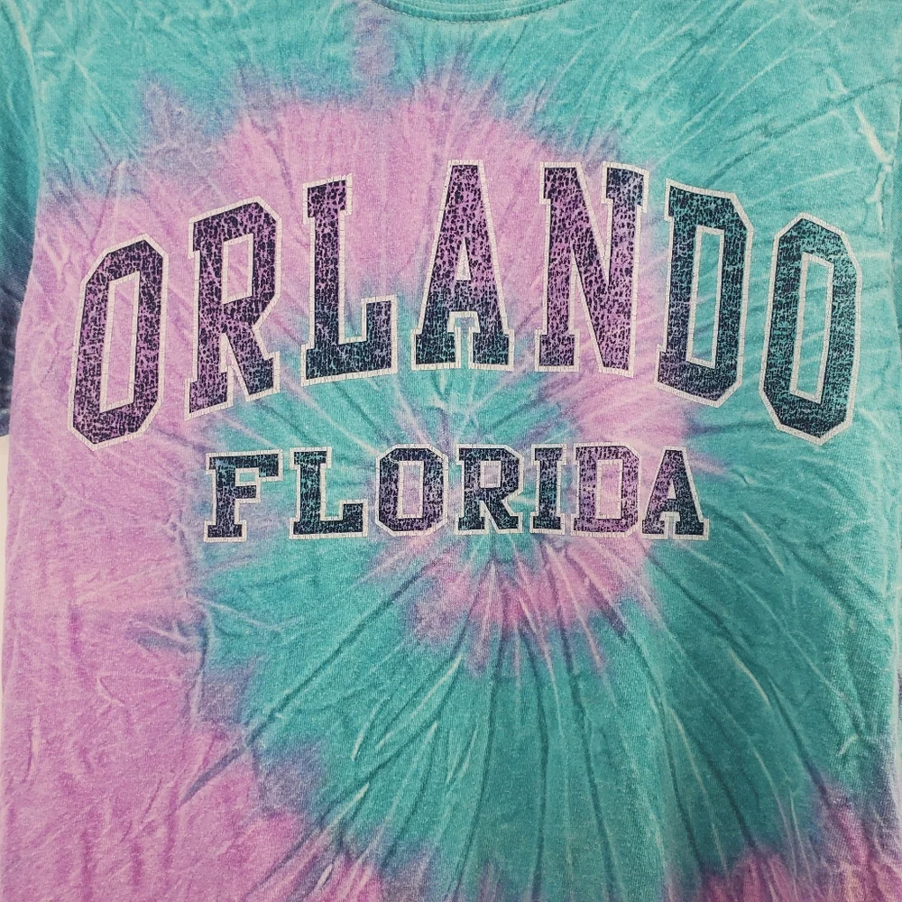 Orlando Florida Tie Dye Graphic Tee Shirt Worn Vintage Style Blue Purple - Picture 2 of 5